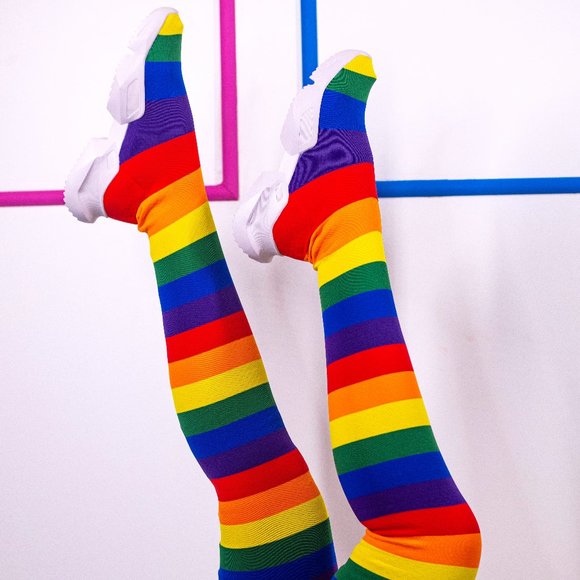 Thrusters Footwear Shoes - Rainbow Thigh High Shoes!